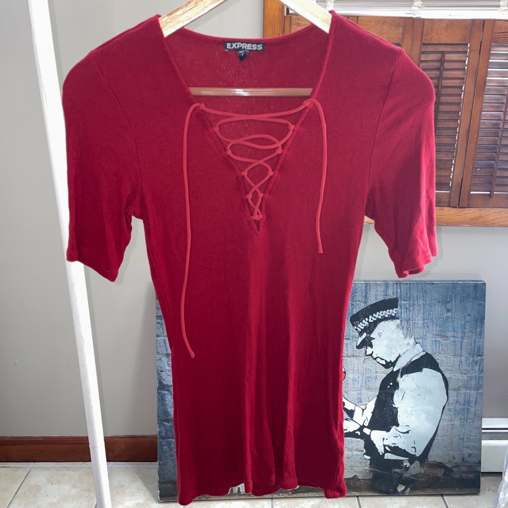 Express Red Laced Short Sleeve Top